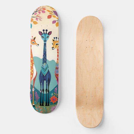 Skateboard Girafes Illustrations Mignonnes (Recto)