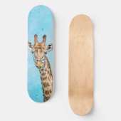 Skateboard Giraffe curieuse avec Ciel de Confetti Bleu (Recto)