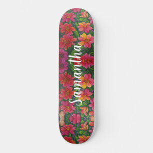 Skateboard Girl Motif rouge orange rouge fleurs fl