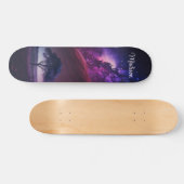 Skateboard Girl Purple Midnight Sky Tree Nom personnalisé (Horz)