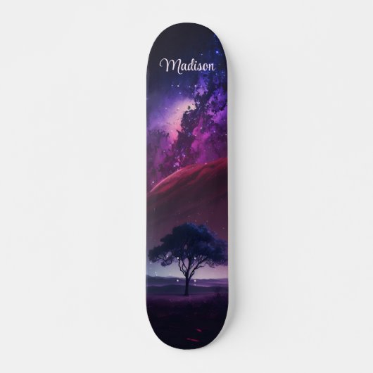 Skateboard Girl Purple Midnight Sky Tree Nom personnalisé (Devant)