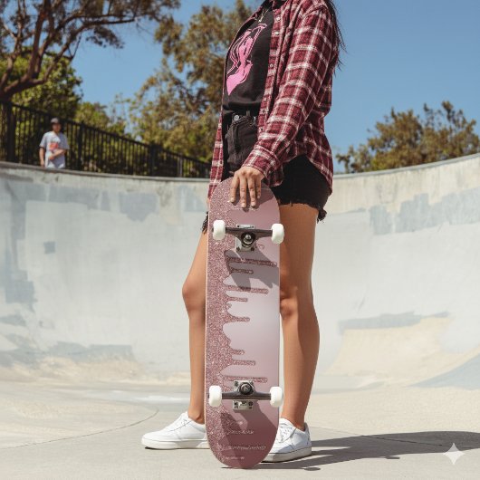 Skateboard Girly Cool Pink Rose Gold Glitter Sparkle Drips