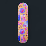 Skateboard Girly modern abstract art watercolor your name<br><div class="desc">Colorful purple,  orange,  and pink abstract modern art skateboard with personalized name in casual hand-lettered white typography script.</div>