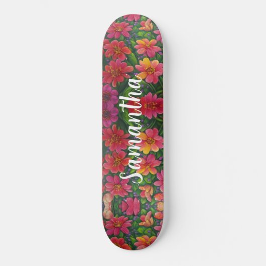 Skateboard Girly Pattern Red sinaasappel Floral bl (Voorkant)