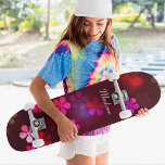 Skateboard Girly Pink Floral Custom Personalized Name<br><div class="desc">Girly Pink Floral Custom Personalized Name Skateboard features your personalized name in modern typography on a burgundy background accented with pink flowers. Personalize by editing the text in the text box provided. Give a custom made gift, personalized skateboard to your favorite skateboarder for Christmas, birthday or your BFF. Designed by...</div>