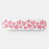 Skateboard Girly Pink Red Modern Love Hearts Nom personnalisé (Horz)