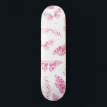Skateboard Girly Pink White Butterflies Watercolor Pattern<br><div class="desc">This artsy and modern design depicts white hand-drawn illustrated butterflies filled with hand-painted berry pink watercolor paint on top of a simple white background. It's cute, pretty, artistic, girly, and original. Stylize with this hand-painted and hand-drawn design done by the artist of La Femme, Rachel Matheney. ***IMPORTANT DESIGN NOTE: For...</div>