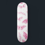Skateboard Girly Pink White Butterflies Watercolor Pattern<br><div class="desc">This artsy and modern design depicts white hand-drawn illustrated butterflies filled with hand-painted berry pink watercolor paint on top of a simple white background. It's cute, pretty, artistic, girly, and original. Stylize with this hand-painted and hand-drawn design done by the artist of La Femme, Rachel Matheney. ***IMPORTANT DESIGN NOTE: For...</div>