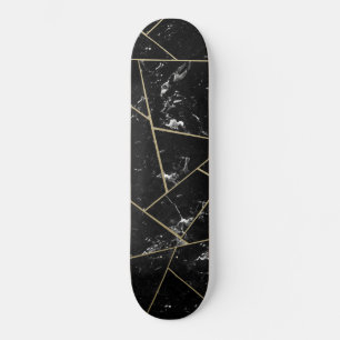 Skateboard Glace géométrique en or en marbre noir #1