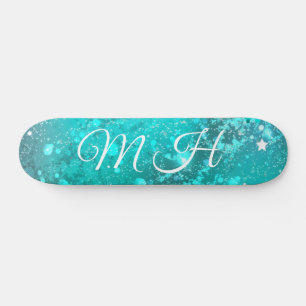 Skateboard Glitter Girly Vert Sirène Monogramme Fantaisie Sar