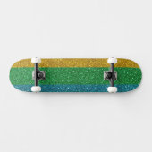 Skateboard Glittery Look Gold Green and Blue Sparkle Unisex (Horz)