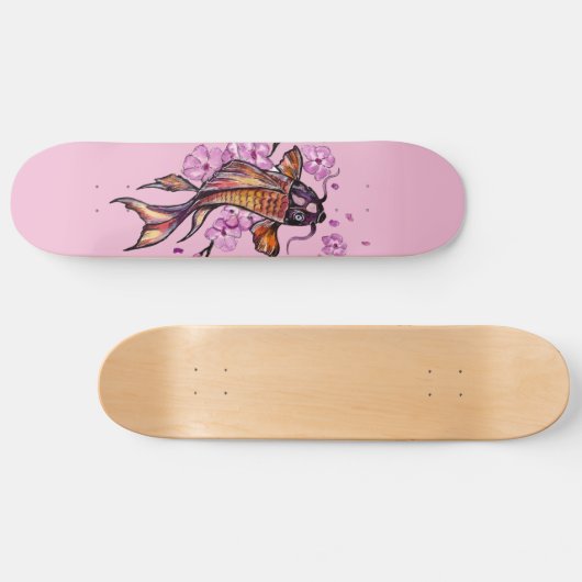 Skateboard Golden Koi Carp and Pink Blossoms (Horz)