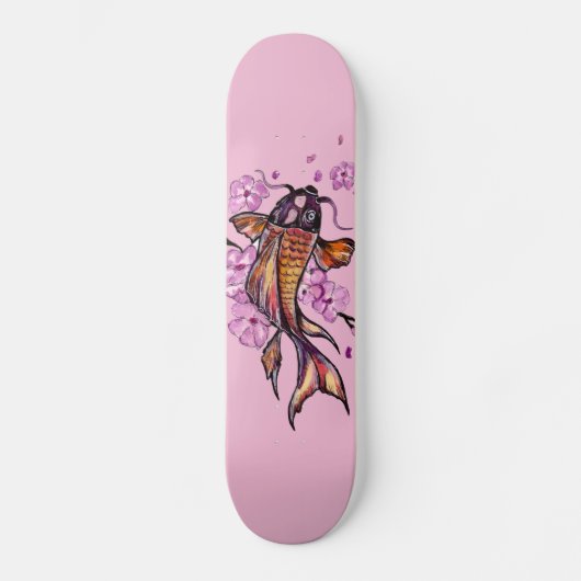 Skateboard Golden Koi Carp and Pink Blossoms (Recto)