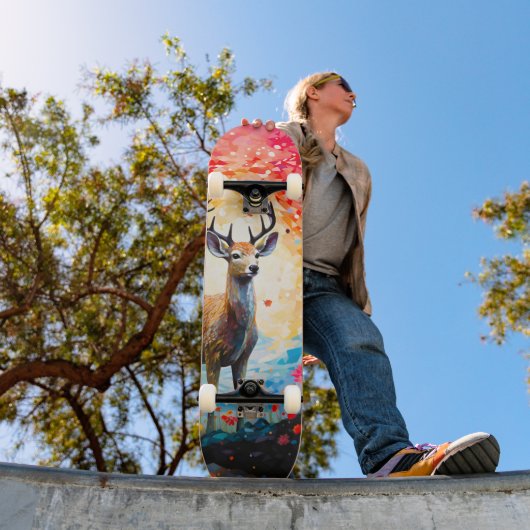 Skateboard Golden Sunset Floral Fall Forest Deer (Extérieur 1)