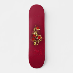 Skateboard Golden Treble Clef avec fleurs Roses