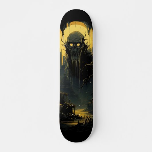 Skateboard Gothic Horror Cityscape Black Gold 7-Ply (Devant)