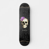 Skateboard Gothique Crâne violet Roses personnalisés (Devant)