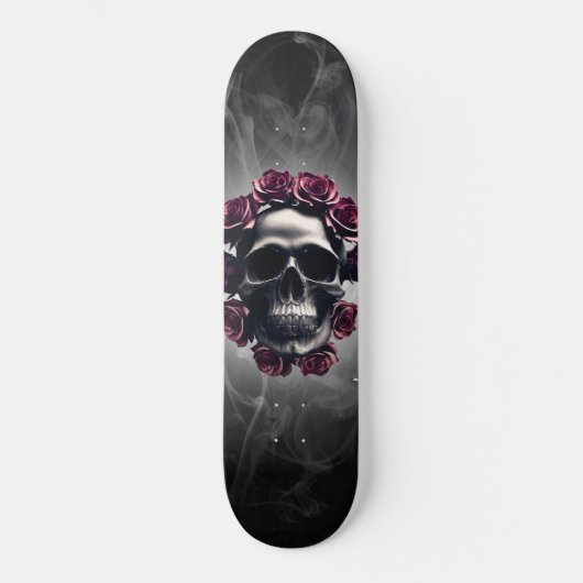Skateboard Gothique Horreur crâne foncé et Rose (Recto)