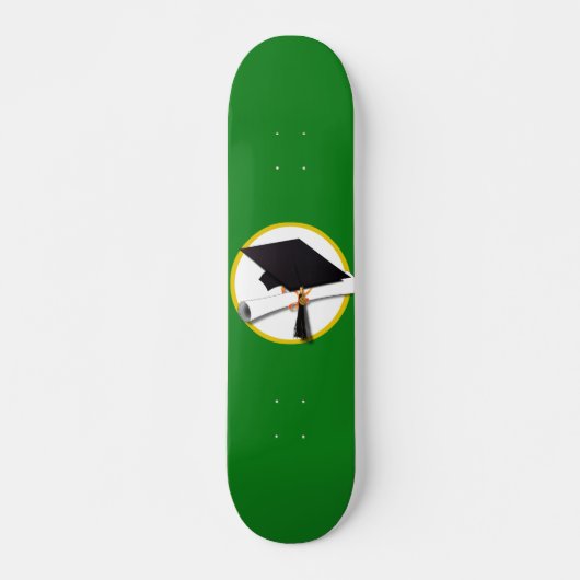 Skateboard Graduation Cap w/Diploma on Green (Devant)