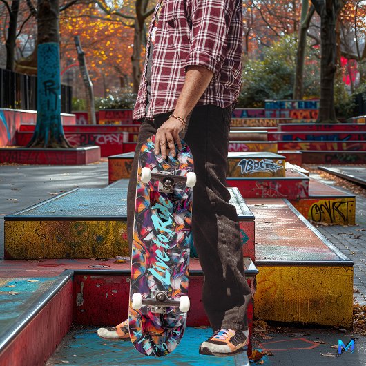 Skateboard Graffiti avec la devise "Live to Ride" bleu électr