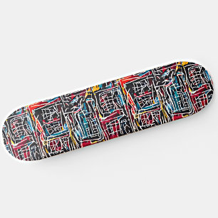 Skateboard Graffiti bleu rouge jaune Patinage
