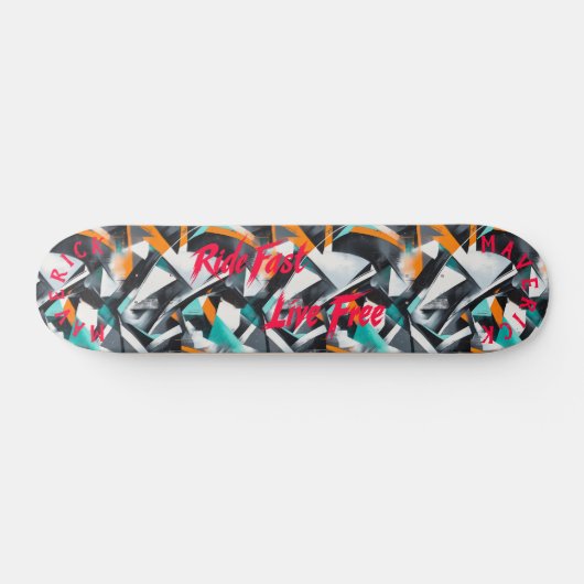 Skateboard Graffiti Edgy avec la devise rouge 'Ride Fast Live (Horz)
