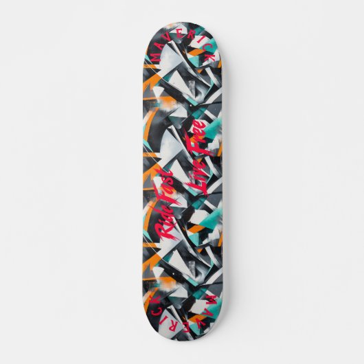 Skateboard Graffiti Edgy avec la devise rouge 'Ride Fast Live (Devant)