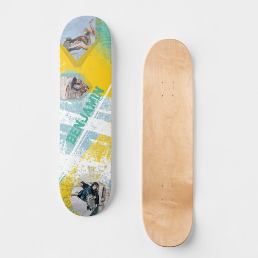 Skateboard Graffiti gris jaune Turquoise urbain (Recto)