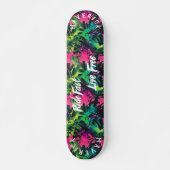Skateboard Graffiti néon et devise 'Ride Fast Live Free' blan (Devant)