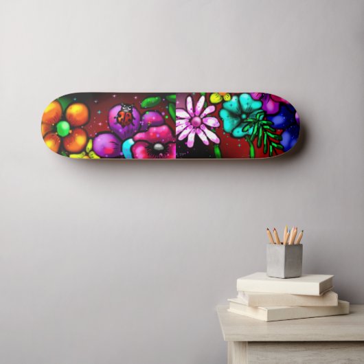Skateboard Graffiti Style Fleurs & Ladybug rose violet rouge (Art mural (Horz))