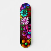 Skateboard Graffiti Style Fleurs & Ladybug rose violet rouge (Devant)