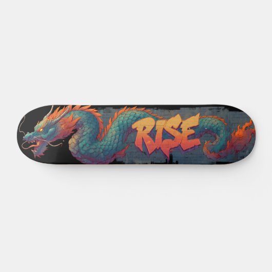Skateboard Graffiti Stylisé Dragon Mural avec Bold 'RISE' (Horz)