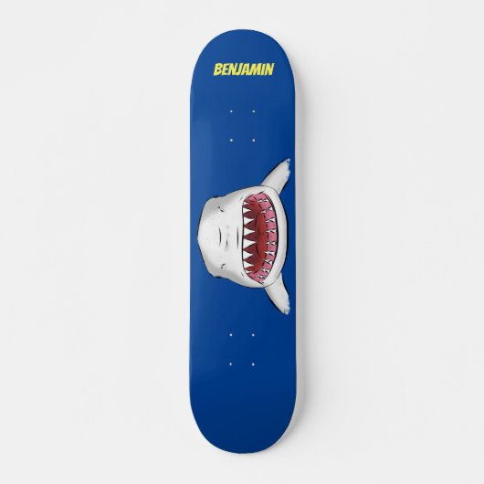 Skateboard Grand requin blanc moyen dessin animé (Devant)