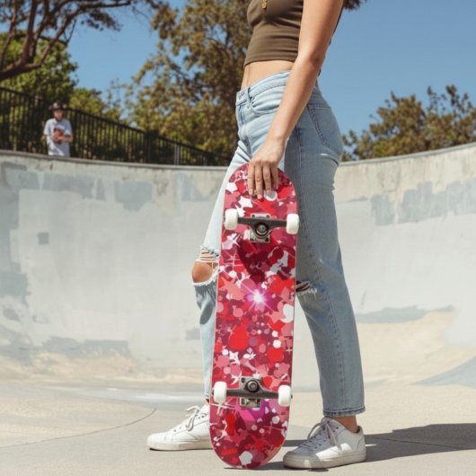 Skateboard Graphisme géométrique abstrait rouge et rose