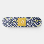 Skateboard Gras bleu jaune Abstrait Ikat Monogramme (Horz)