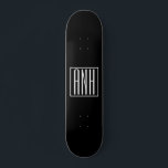 Skateboard Gras Moderne 3 Initiales Monogramme | Blanc sur no<br><div class="desc">Classique, audacieux et moderne.</div>