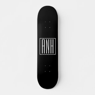 Skateboard Gras Moderne 3 Initiales Monogramme   Blanc sur no
