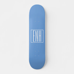 Skateboard Gras moderne 3 initiales Monogramme Bleu doux