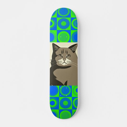 SKATEBOARD GRAY CAT ART CLAVIER (Devant)