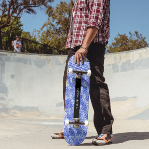 Skateboard Grec Meander Key H Blue, Votre Nom, Personnaliser