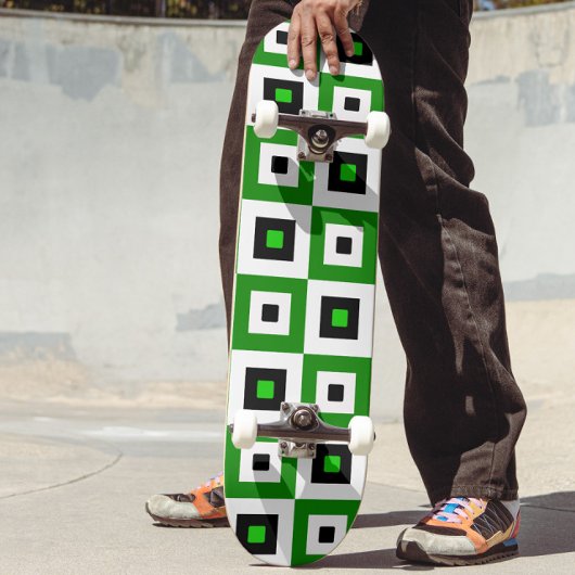 Skateboard Green Black White Checkered Squares Pattern