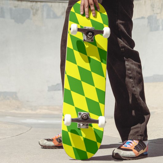 Skateboard Green Yellow Harlequin Checkered Design