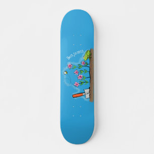 Skateboard Grenouille mignonne et abeille dans le jardin dess