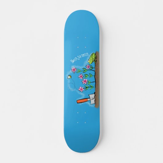 Skateboard Grenouille mignonne et abeille dans le jardin dess (Devant)
