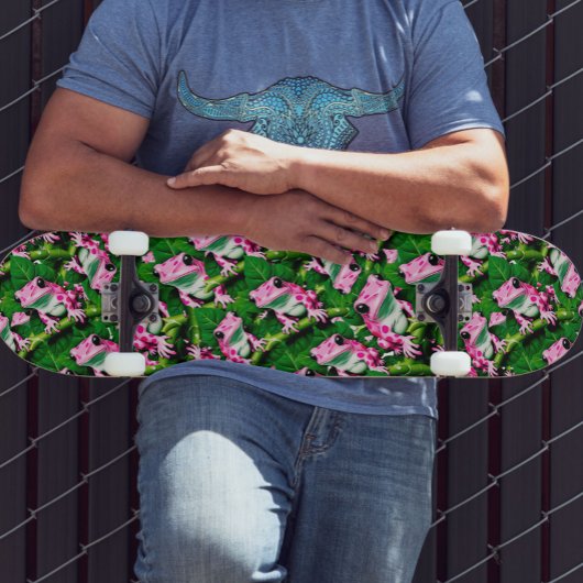 Skateboard Grenouille Rose Sur La Feuille Verte Motif Design