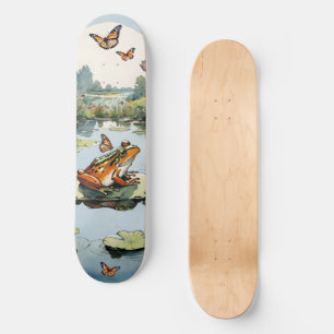 Skateboard Grenouille sur un tapis de Lily avec des papillons