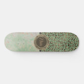 Skateboard Grille de marbre vert Leopard doré personnalisé (Horz)