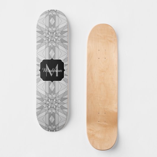 Skateboard Gris noir Mosaïque Triangle Motif Monogramme (Recto)