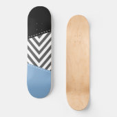 Skateboard Gris Zigzag, Gris Chevron, Motif Zigzag, Bleu (Recto)