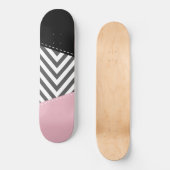 Skateboard Gris Zigzag, Gris Chevron, Motif Zigzag, Rose (Recto)